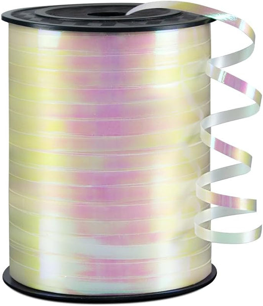 KMER LIFE White Gradient Curling Ribbon, 1/5" Wide x 500 Yards Christmas Curling Ribbons for Gift Wrapping, Party Decoration, Balloon String, Crafting, Balloon Ribbons for Florist Flower (1 Roll)