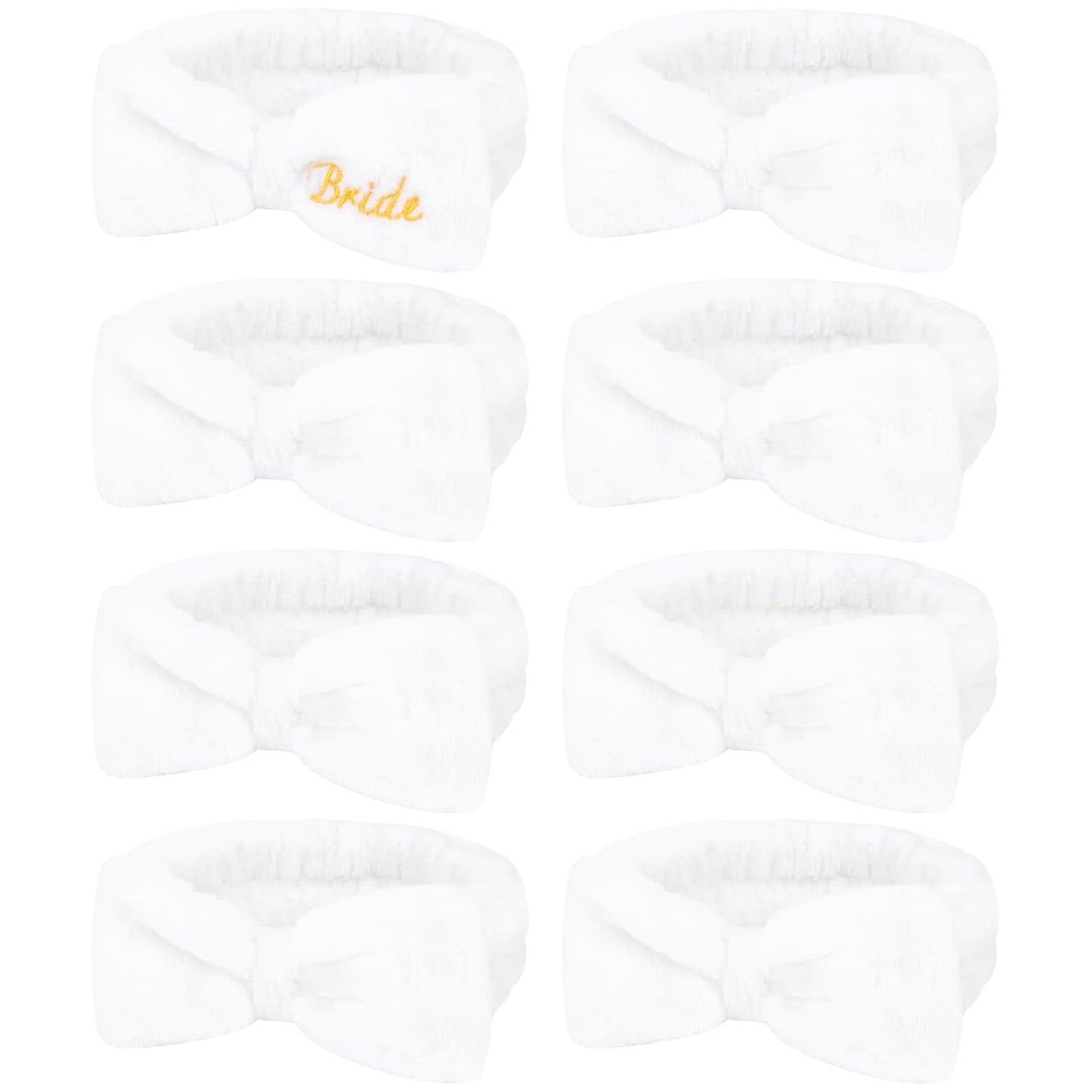 Semato Bachelorette Party Favor Set Bride and Bridesmaid Spa Headband Skincare Headbands for Women Gifts and Party Supplies (1 bride+7white)