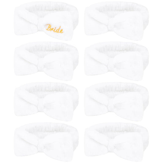 Semato Bachelorette Party Favor Set Bride and Bridesmaid Spa Headband Skincare Headbands for Women Gifts and Party Supplies (1 bride+7white)