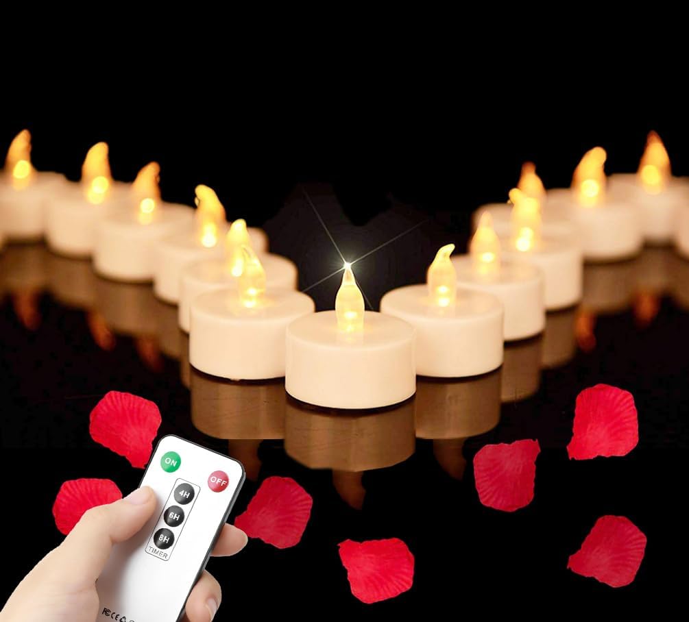 Tea Light Candles with Remote Control,Flickering Flameless LED Candle,Long Lasting 400+Hours,Battery Operated with Timer for Home Decoration Seasonal &Festival Celebration WarmYellow (12pcs)