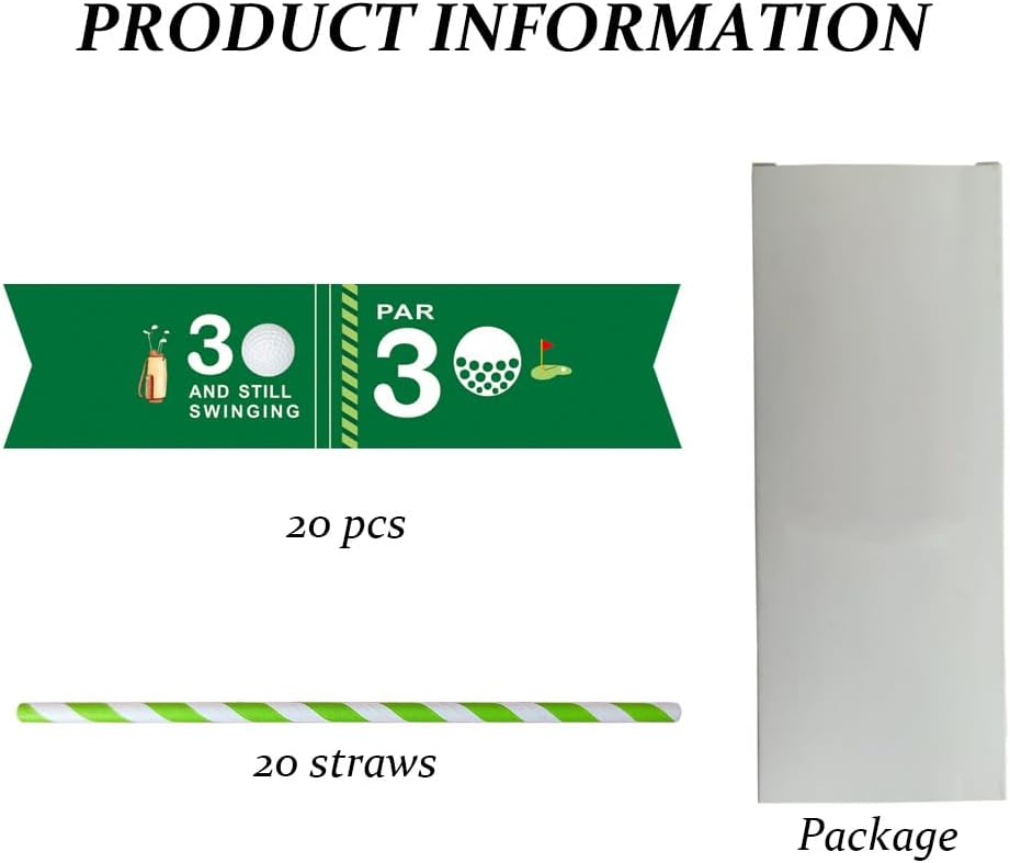 Golf Themed Birthday Party Straw Decor, 20 PCS Par 30 And Still Swinging Birthday Disposable Paper Cocktail Drinking Straw With Flag Tag for Par 30 Golf 30th Birthday Party Decorations (Par 30)