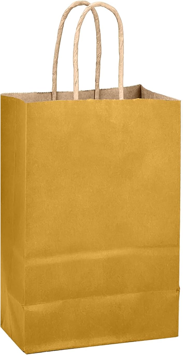 qiqee Mustard Yellow Gift Bag with Handles Bulk 24Pcs Paper Bags -8.3"x6"x3. 15" Party Favor Bags - Solid Color