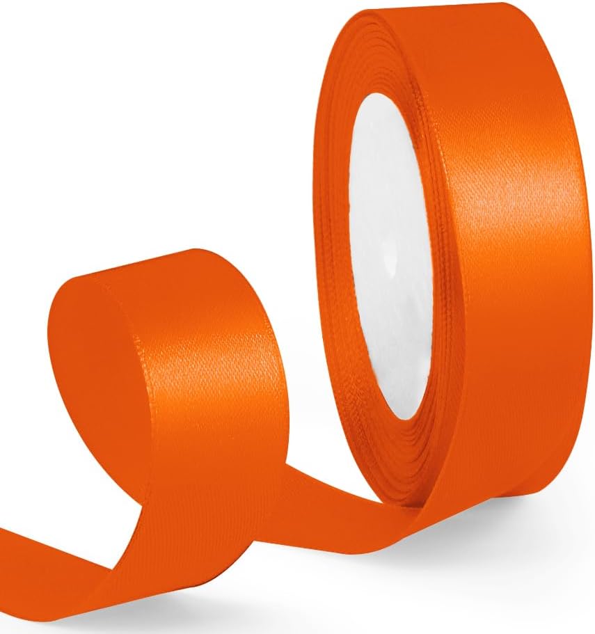 1 Inch Orange Ribbon, 25 Yards Orange Stain Ribbon for Gift Wrapping, Halloween, Christmas and Birthday Party Decoration, Craft, Flower Bouquet, Sewing