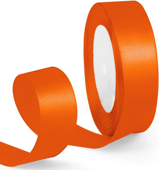 1 Inch Orange Ribbon, 25 Yards Orange Stain Ribbon for Gift Wrapping, Halloween, Christmas and Birthday Party Decoration, Craft, Flower Bouquet, Sewing