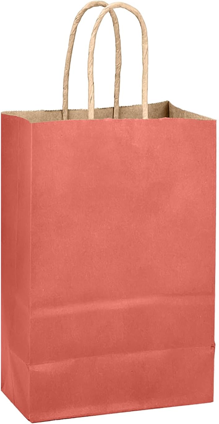 qiqee Rose Red Gift Bag with Handles Bulk 24Pcs Paper Bags -8.3"x6"x3. 15" Party Favor Bags - Solid Color