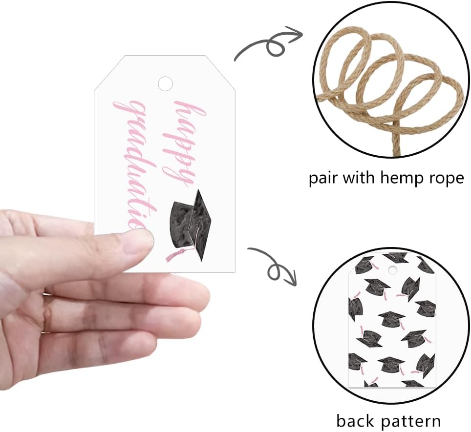 50 Pcs Graduation Gift Tags, Congrats Grad Party Favors Gift Tags for High School or Happy College Graduation Party Decoration Supplies (Pink, 2.2 * 3.5)
