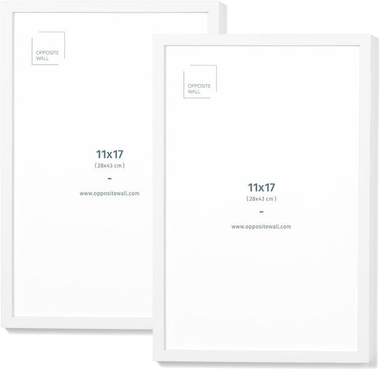 Opposite Wall - 11x17 in - White Solid Oak Wood Picture Frame - Lightweight, Versatile & Shatterproof - Wall Hanging Poster or Photo Frame - Wall Decor for Office, Gallery & Home - 2 Pack