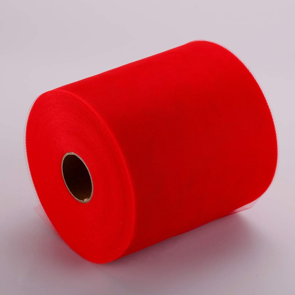 Tulle Rolls 6” by 100 Yards (300 feet) Tulle Roll Spool Fabric for DIY Tutu Skirts Wedding Baby Shower Crafts Decorations Party Supplies (Red)