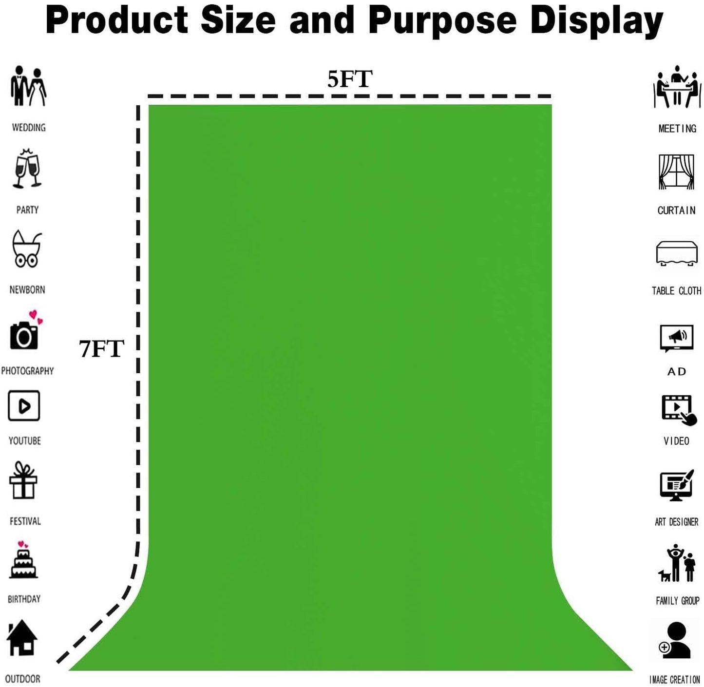 Green Portable Backdrops 5x7ft Solid Color Photo Backdrops Photoshoot, Photography Background Curtain