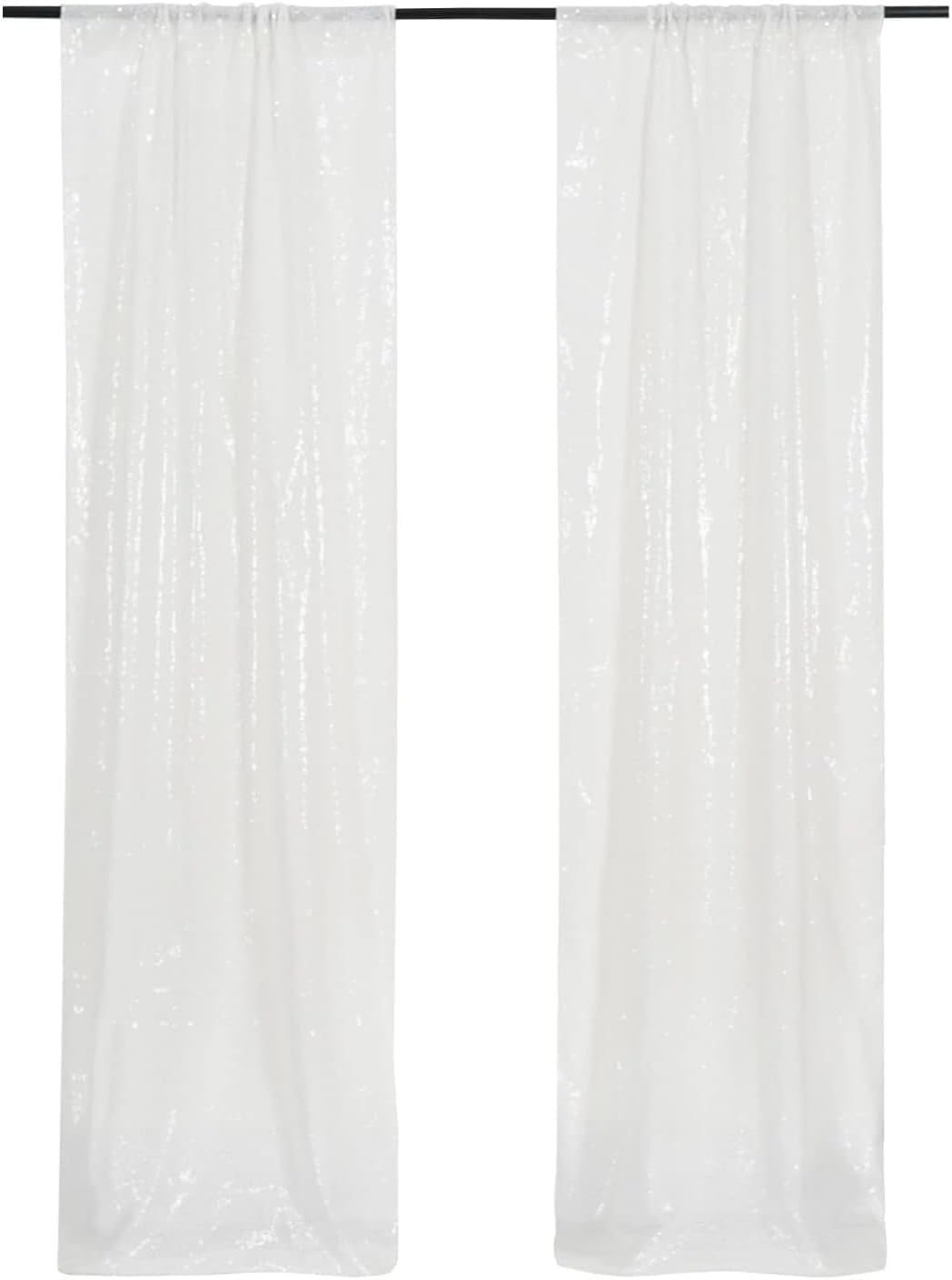 Juya Delight Sequin Backdrop Curtain,2PCS 2FTx8ft Glitter Backdrop Curtain for Party,Birthday,Christmas Wedding Decoration,White