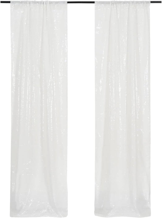 Juya Delight Sequin Backdrop Curtain,2PCS 2FTx8ft Glitter Backdrop Curtain for Party,Birthday,Christmas Wedding Decoration,White