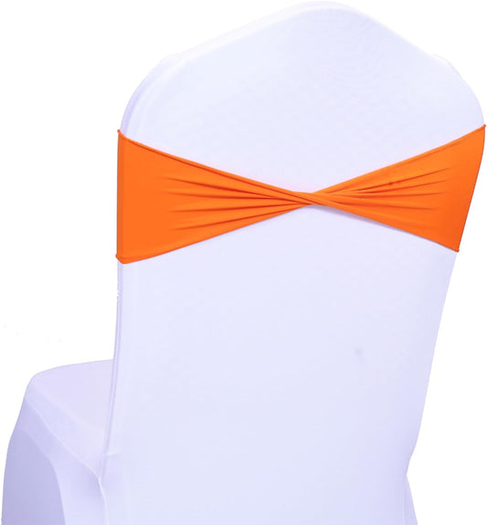 MDS Pack of 150 Spandex Chair Sashes Bows Elastic Stretch Dining Chair Bands Ties Without Slider Buckle Universal fits for Wedding Baby Shower Birthday Party Banquet Event Decoration - Orange