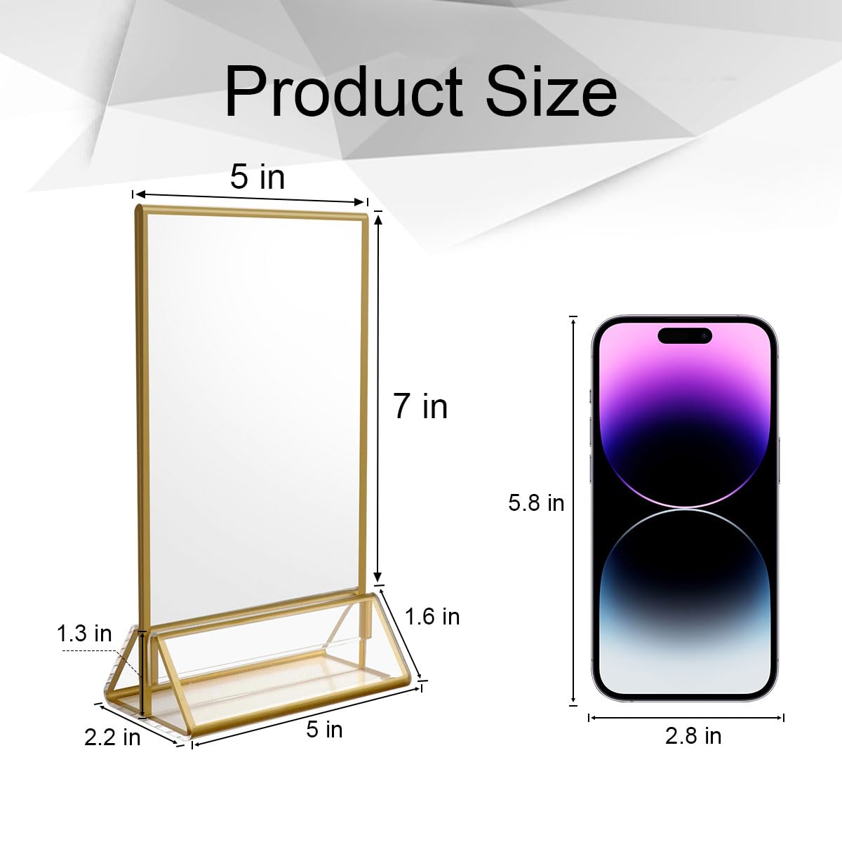 NIUBEE 6Pack 5 x 7 Clear Acrylic Wedding Table Number Holder Stands with Gold Borders, Double Sided Picture Frames Sign for Restaurant Menu Recipe Cards Photo Display