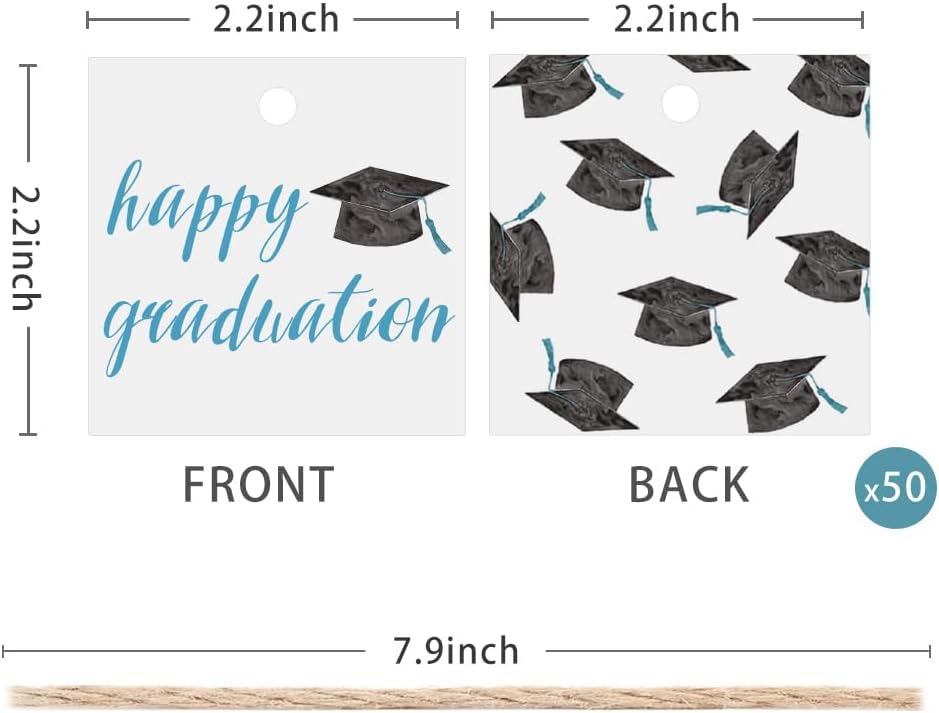 50 Pcs Graduation Gift Tags, Congrats Grad Party Favors Gift Tags for High School or Happy College Graduation Party Decoration Supplies (Blue, 2.2 * 2.2)