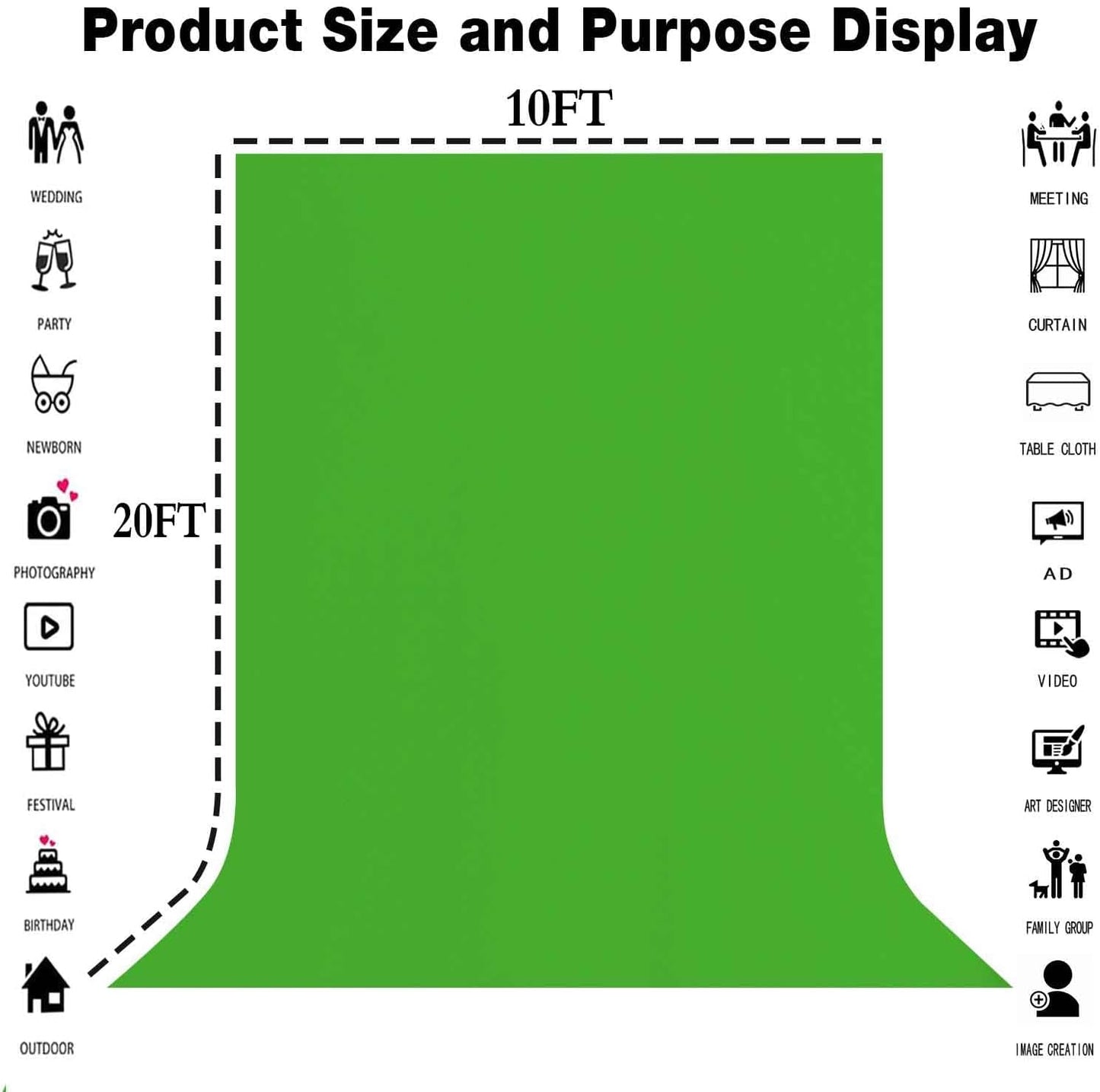 10x20FT Large Green Screen Backdrop Solid Color Photography Background Studio Photo Props