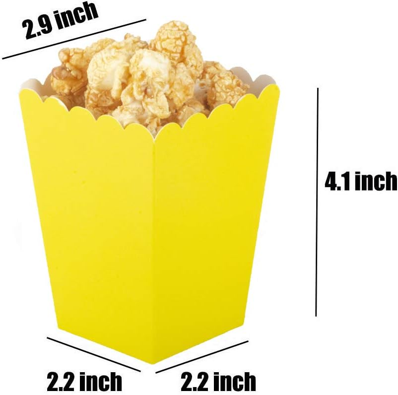 Yellow Popcorn Boxes Mini Paper Popcorn Box Cardboard Popcorn Container for Party, Pack of 12