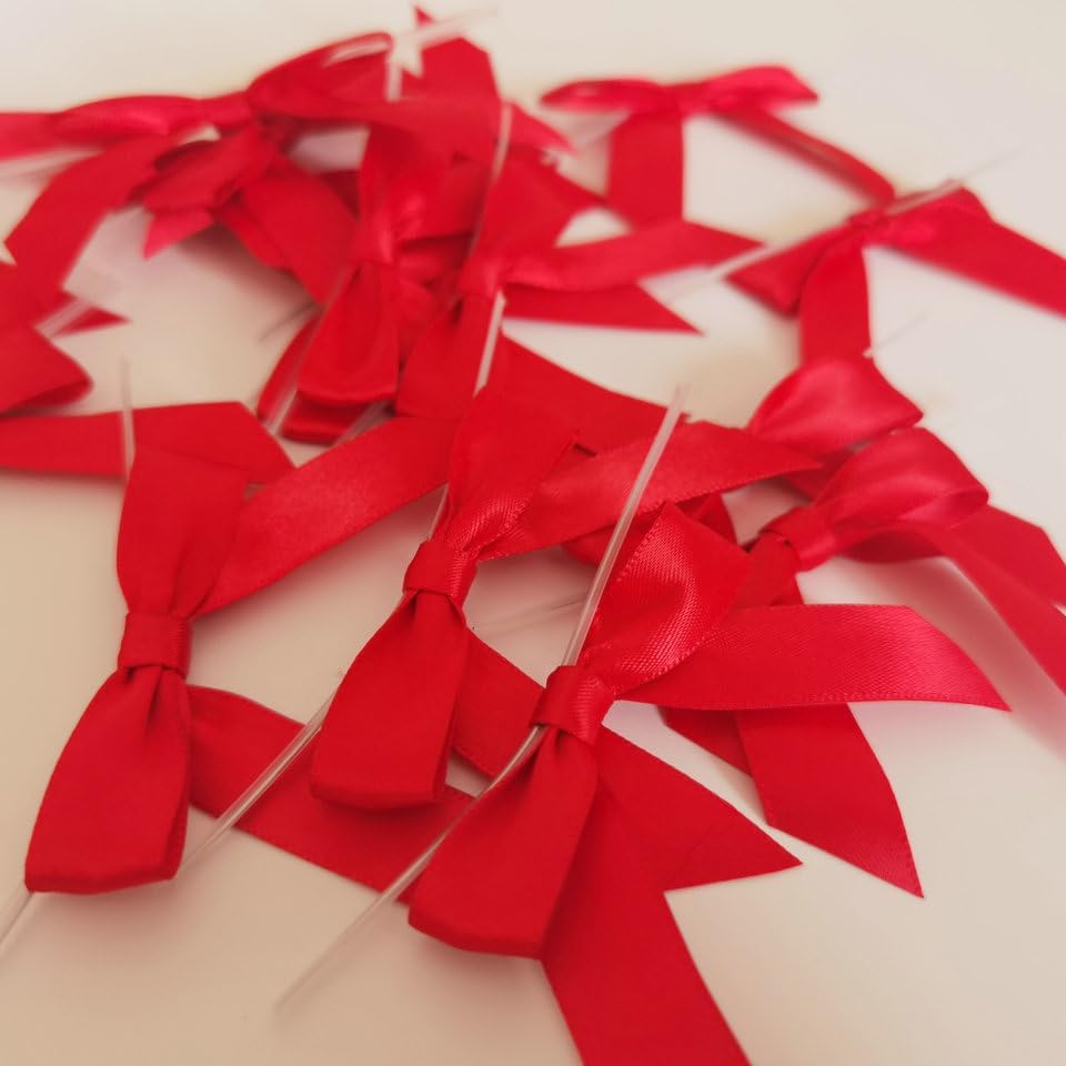 50pcs 2-1/2" Red Satin Ribbon Bows with Twist Ties for Gift Wrapping Packing Christmas Decoration (Red)