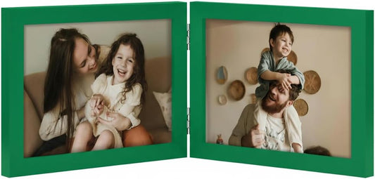 decorUhome Double 7x5 Picture Frame Horizontal, Engineered Wood Bifold Photo Frame with Plexiglass for Tabletop Display, 7x5, Green