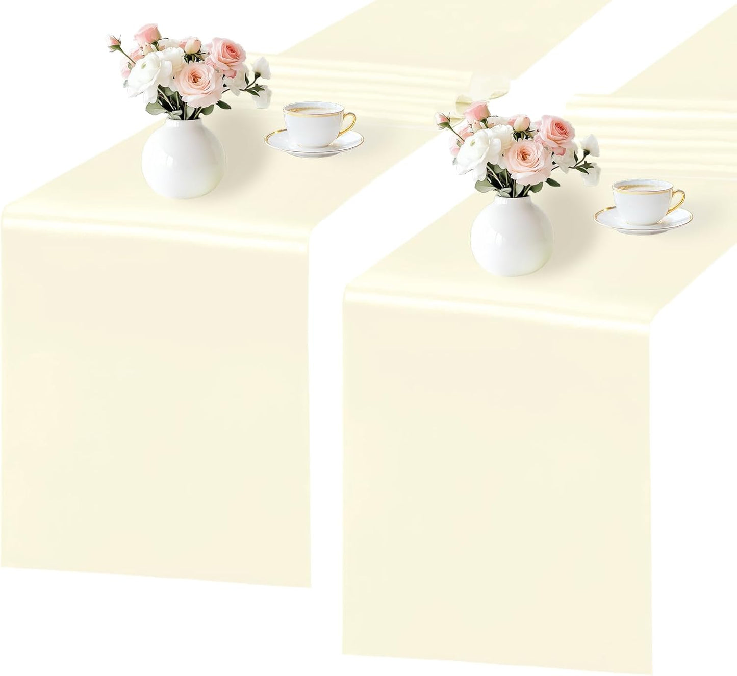 SHEJIZE 2 Pack White Satin Table Runner 12x108 Inches Long, Bright Silky Smooth Satin Table Runner Table Decor for Wedding Banquet Christmas Prom Event Birthday Party