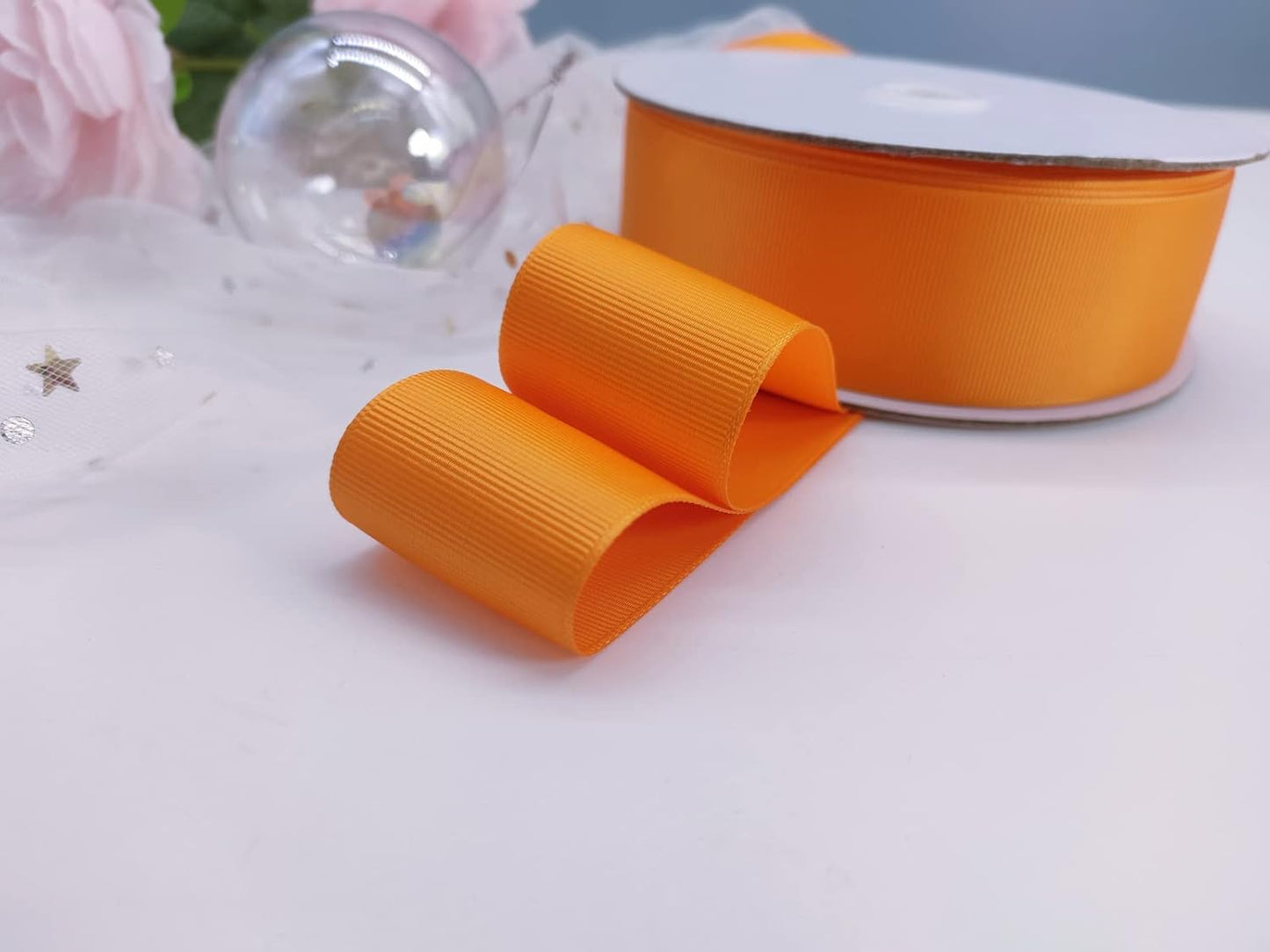 One Roll 50 Yards Soild Orange Grosgrain Ribbon 1 1/2 inch Flower Bouquets Ribbons-1.5 inch Thick Gift Wrapping Ribbon-DIY Crafts Bow Hair Headband Accessories Ribbons #752(38mm)
