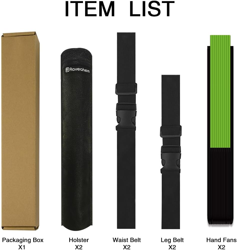 13" Large Folding Rave Fan with Holster, Clack Hand Fans Foldable for Line Dancing, Boots On The Ground Fan for Women Men Festival EDM Party Decoration, Green 2 Pack