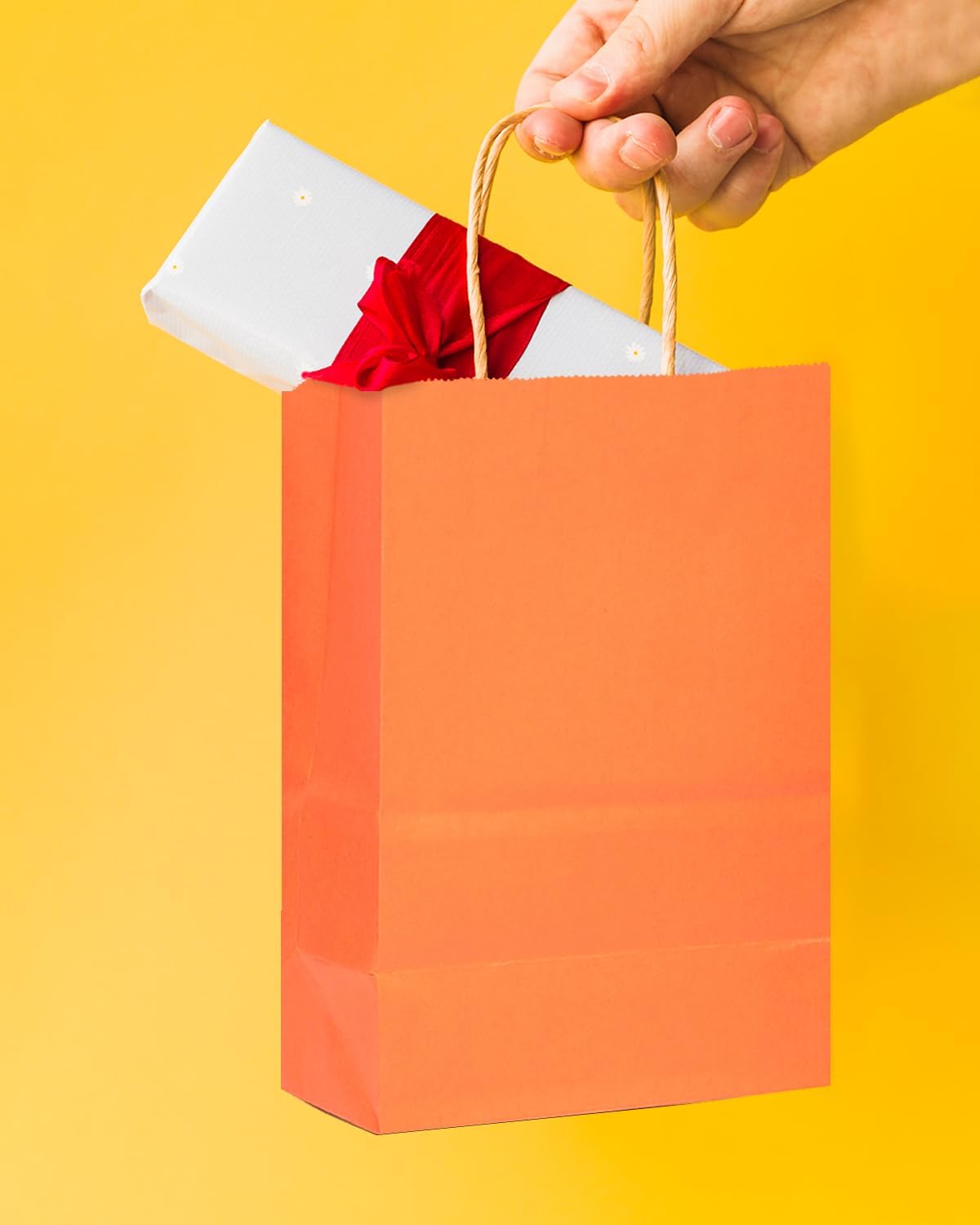 qiqee 24 Pcs Orange Mini Paper Gift Bags with Handles 6"x4.5"x2.5" Small Brown Kraft Party Favor Bags Treat Bags Multiple Uses (Mini size)