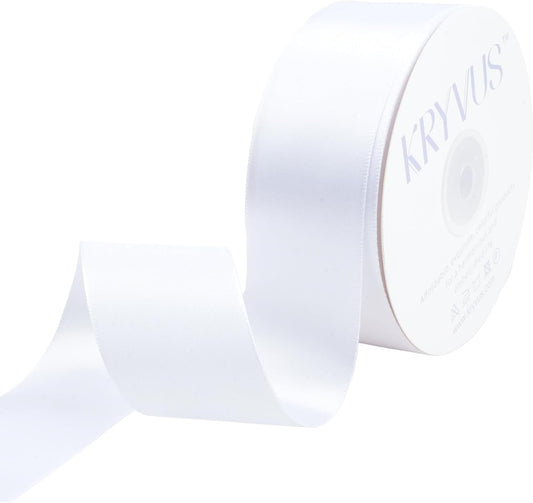 White Satin Ribbon 1-1/2 inch X Continuous 50 Yards, Single Face Polyester Ribbon Perfect for Gift Wrapping, Flower Bouquet, Wedding Decor, Crafts, Bow Making, Sewing and More