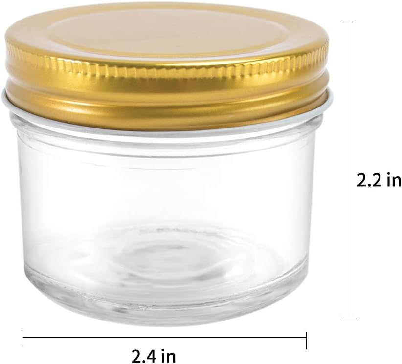 Betrome 4 oz Clear Glass Jars with Metal Golden Lids, Pack of 40, 100ml Round Canning Jars,Ideal for Spices, Herbs, Honey, Jam, Wedding Favors