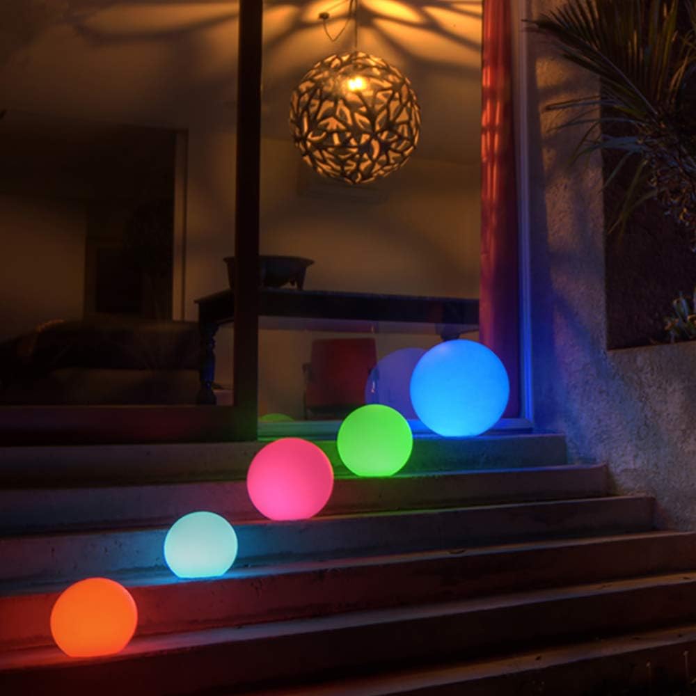 Mr.Go 8-inch Ultra-Fun LED Glowing Ball Light w/Remote, RGB Color Changing Globe Mood Lamp, 16 Colors 8 Brightness 4 Lighting Modes, Waterproof, Rechargeable & AC Adapter Power, Stunning Light Orb