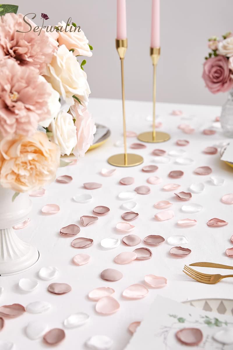 Serwalin 300Pcs Silk Rose Petals Artificial Flower Petals for Weddings Nude Pink Petals for Romantic Night Petals for Flower Girl Basket Wedding Proposal Aisle Table Decor (3 Color Mixes)