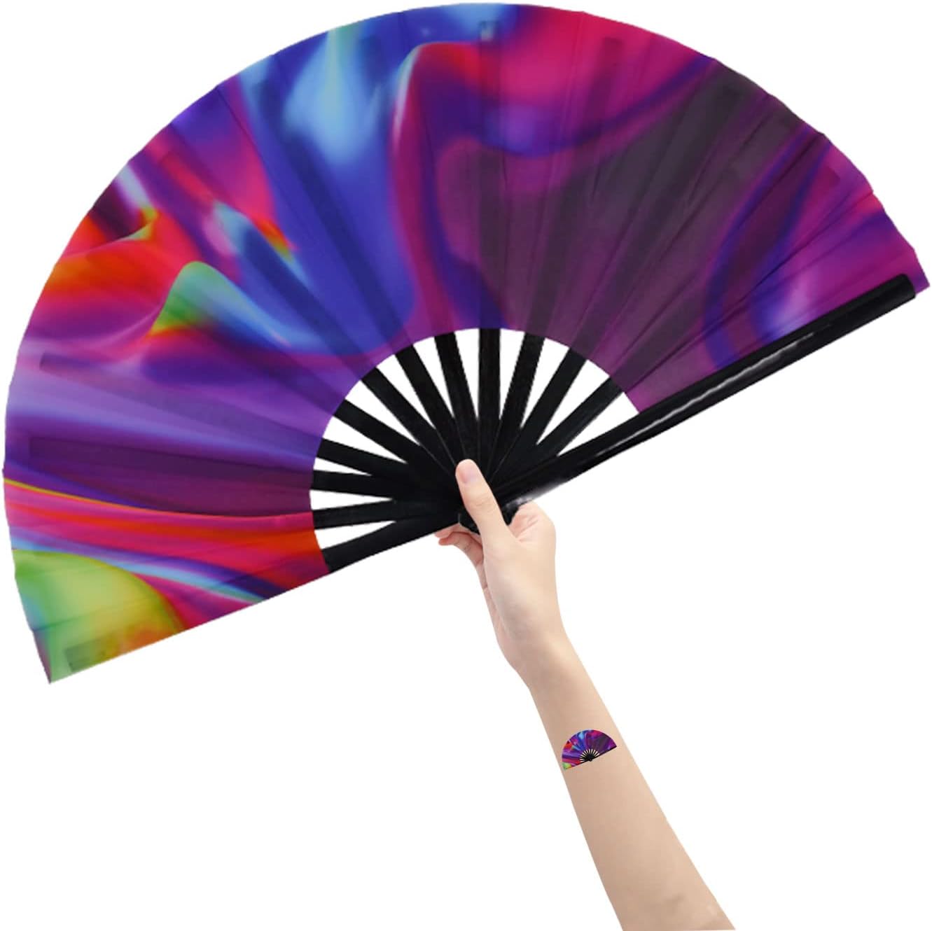 Amajiji Large Folding Hand Rave Fan Popping Fan for Line Dancing Clacking Fans for Boots On The Ground Dance,Party,Decoration,Festival (Aurora)