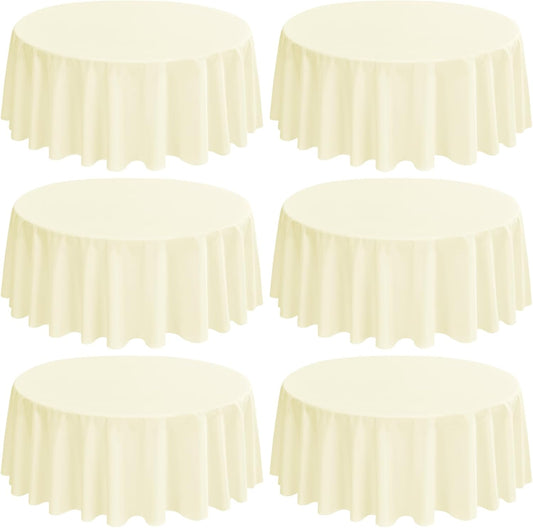6 Pack Round Tablecloths - 120 Inch, Beige Polyester Table Cover, Stain & Wrinkle Resistant, Washable Table Cloth for Banquet & Parties