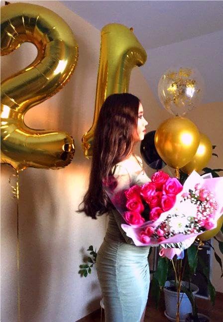 Big 40 Inch Gold 12 21 Number Balloon Birthday Decoration, Number 12 21 Helium Balloons 12 21 Celebration, Boy Girl Baby Anniversary Party Graduations Supplies