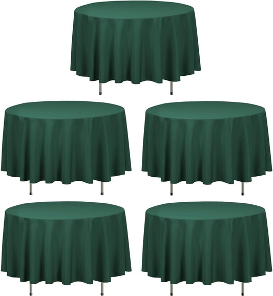 LTC LINENS 5 Pack 90 Inch Round Tablecloth Hunter Green - Wrinkle Resistant Table Cloth for Round Table -Washable Polyester Fabric Table Cover for Wedding, Party