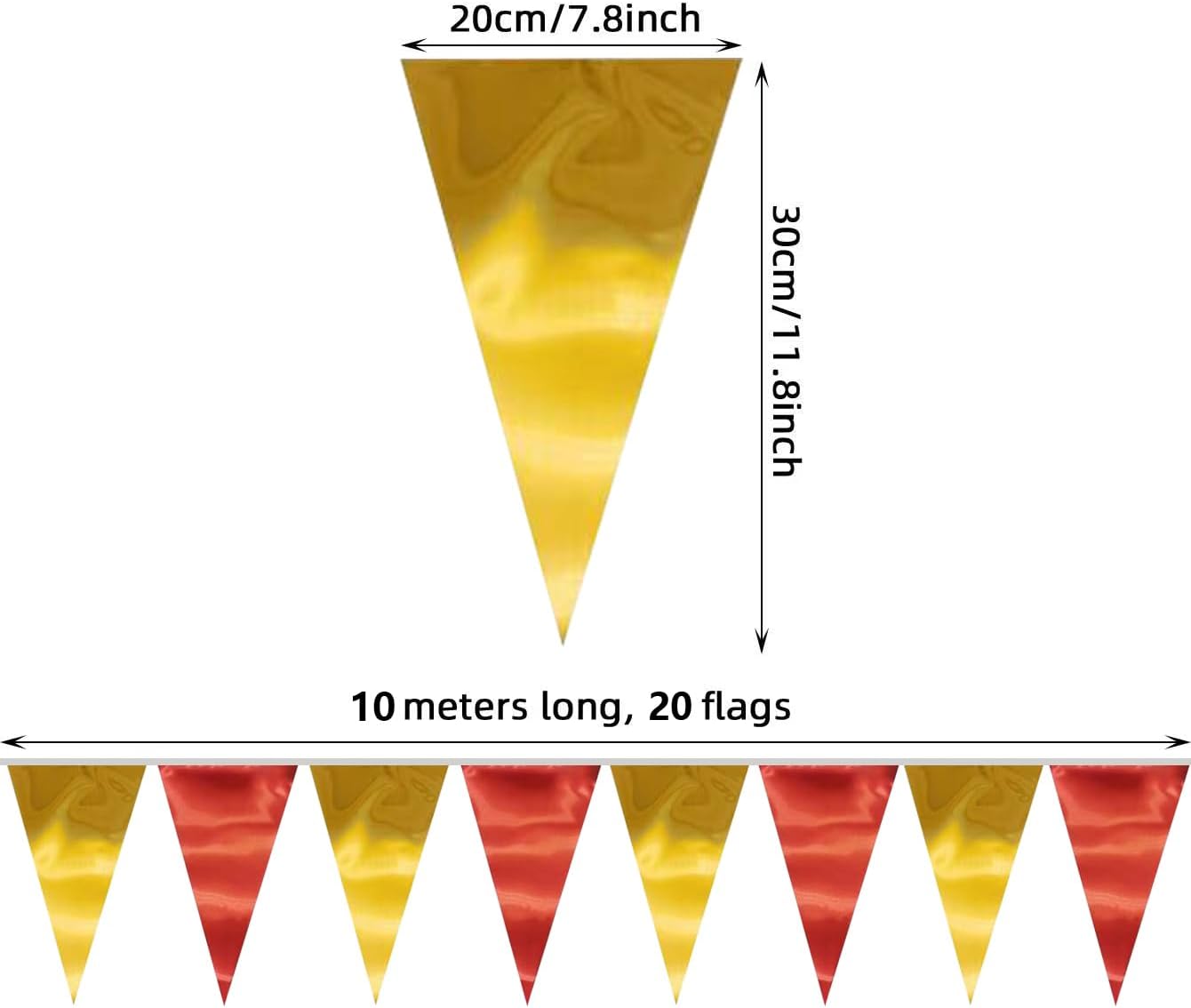 40M/130FT Red Gold Triangle Pennant Banner Flag Metallic Fabric Bunting Garland for Christmas Graduation Anniversary Birthday Engagement Wedding Anniversary Casino Party Decorations Supplies