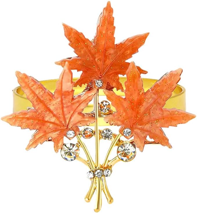 4 Pcs Maple Leaves Napkin Ring, Fall Metal Napkin Ring Holder Maple Leaves Serviette Buckle Holder Autumn Leaf Napkin Buckle for Harvest Season Thanksgiving Fall Decoration
