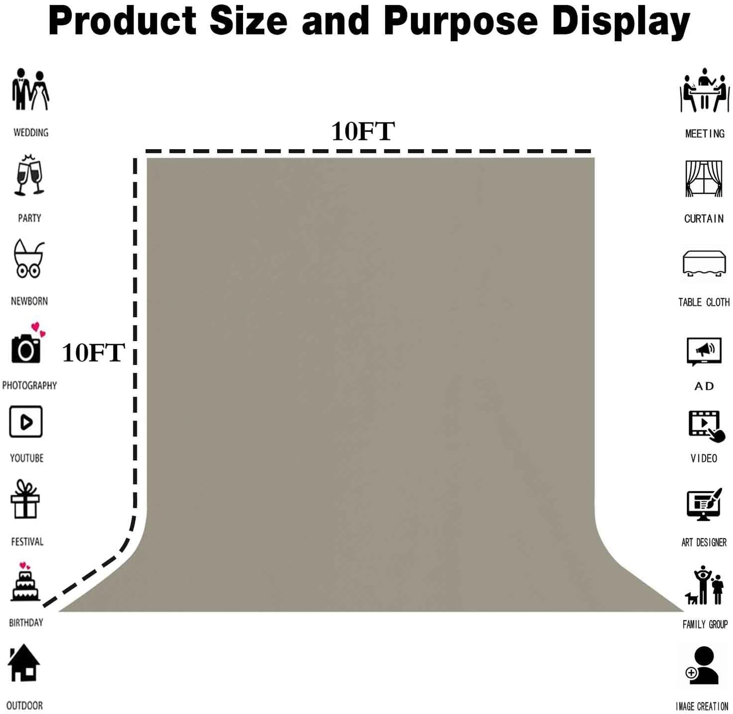 10x10FT Gray Screen Photo Background, Pure Grey Color, Professional Photography Studio, Events, Streaming, Live Streaming, Video Shooting