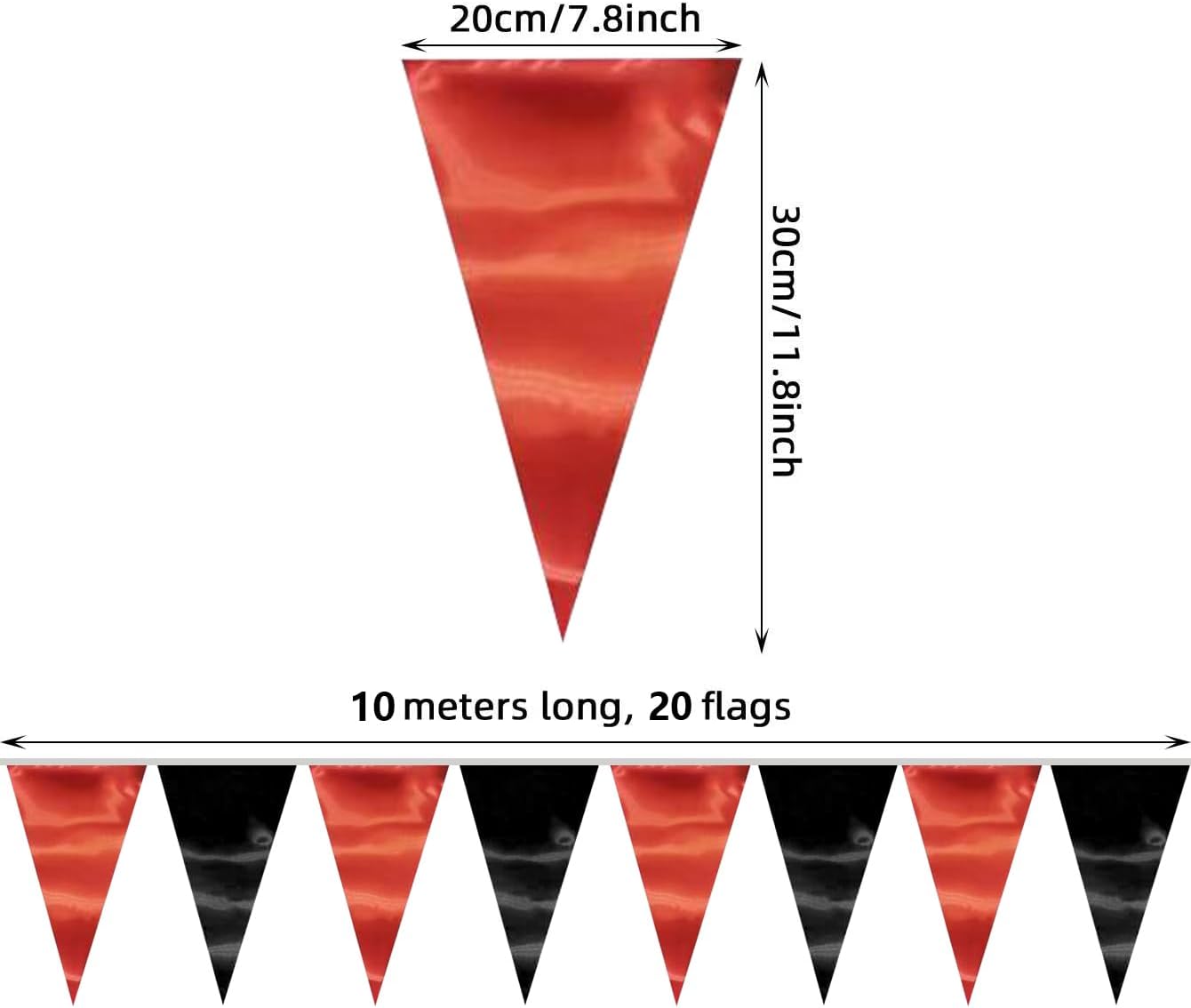 130FT Red Black Triangle Pennant Banner Flag Metallic Fabric Bunting Garland for Christmas Graduation Bachelorette Anniversary Birthday Engagement Wedding Anniversary Casino Party Decorations Supplies