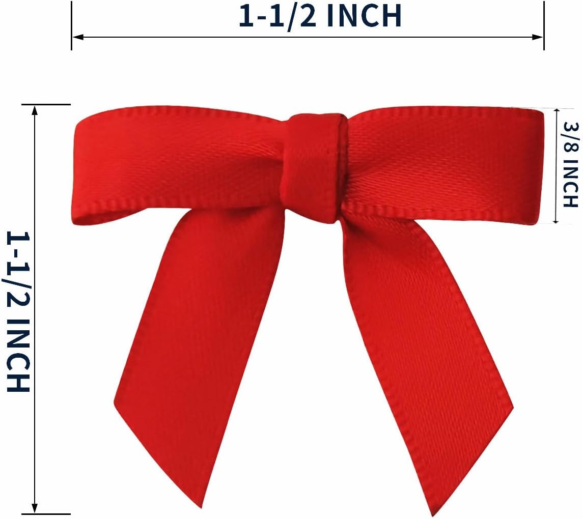 50pcs 1-1/2" Mini Red Satin Ribbon Bows for Christmas Decoration Gift Packing (Red)