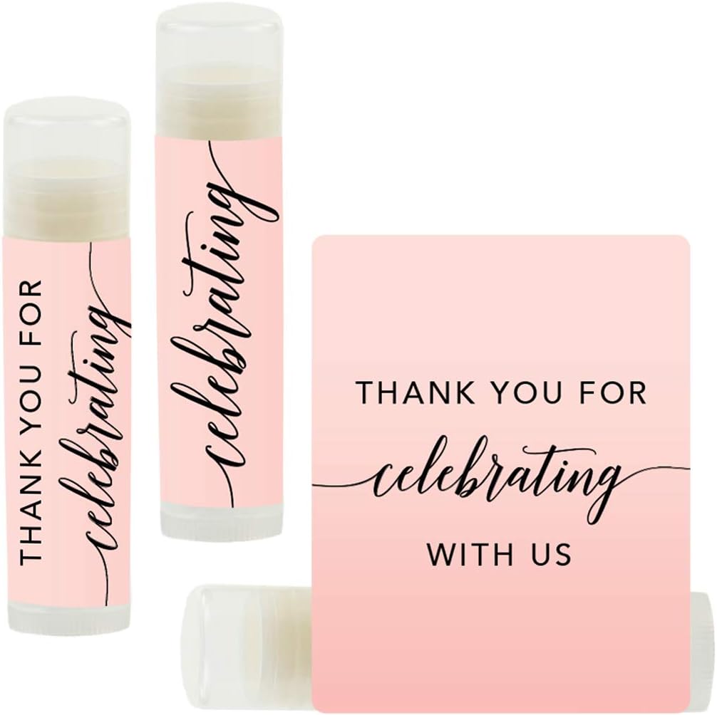 Andaz Press Blush Pink Rose Elegant Party, Lip Balm Chapstick Favors, Thank You For Celebrating With Us, 12-Pack, Party Favors Decor Thank You Lip Balm Party Favor Lip Balm Bachelorette Party Favors