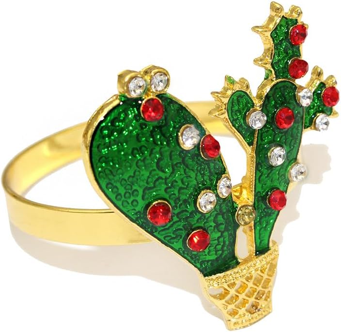 Cactus Napkin Rings Set of 6, Summer Wedding Party Napkin Holder Buckles, Thanksgiving Christmas Napkin Rings (Green, One Size)