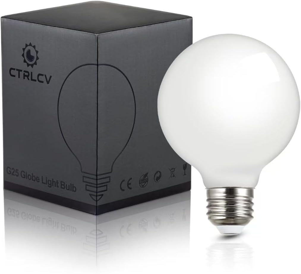 CtrlCV LED Globe Light Bulbs,60 Watt Equivalent Led Bulbs, 2700K Soft Light G80(G25) Light Bulb, 600 Lumens, E26 Standard Base, Non-Dimmable, 60w Warm White Led Bulbs for Bedroom Home Office,1 Pack