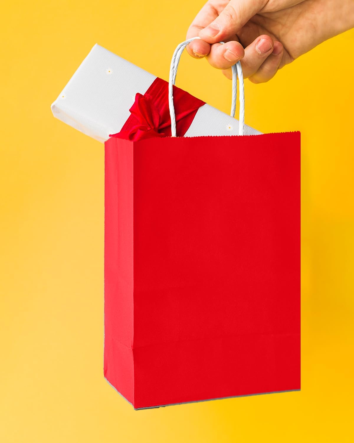 Bakepacker 100 Pcs Red Mini Paper Gift Bags with Handles 6"x4.5"x2.5" Party Favor Bags Multiple Uses (Mini size)