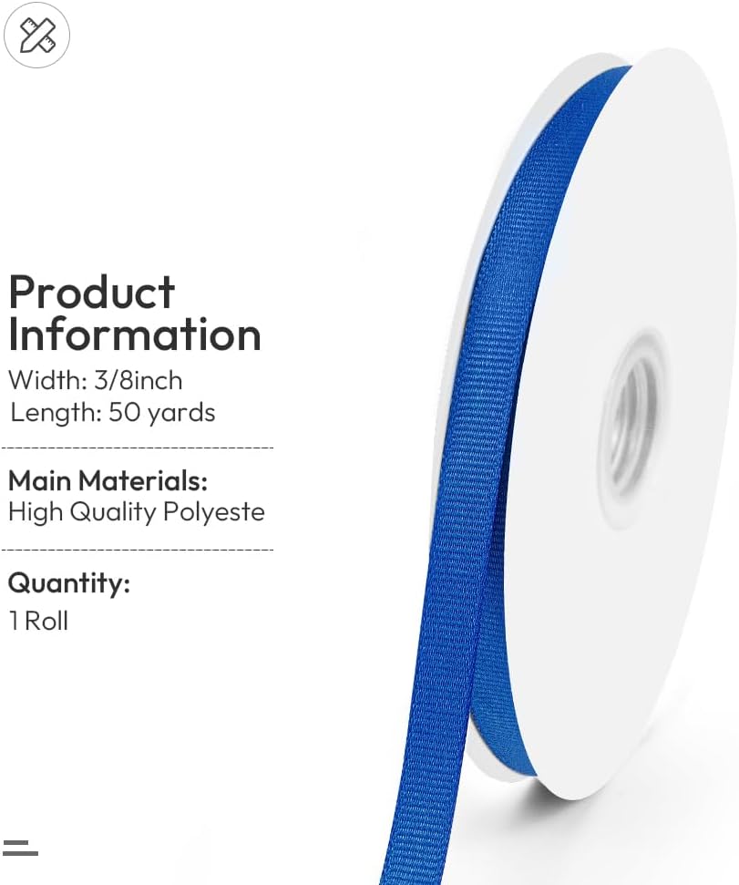 3/8" X 50 Yards Royal Blue Grosgrain Ribbon, Premium Grosgrain Ribbon for Sewing, Gift Wrapping, Bow Making, Wedding Decor, Wrapping and More (Royal Blue)
