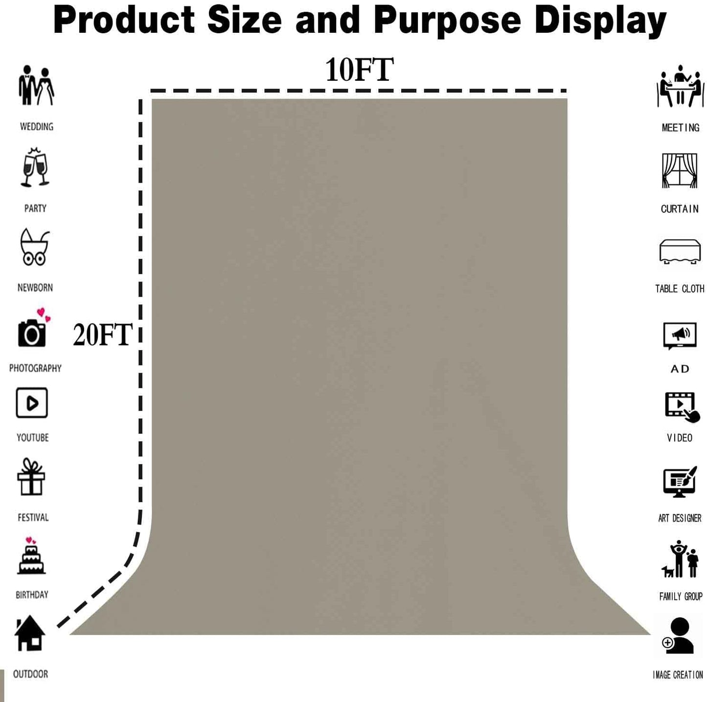 10x20FT Large Gray Screen Backdrop Photo Background, Pure Grey Color, Professional Photography Video Studio, Events, Streaming, Games, Live Streaming