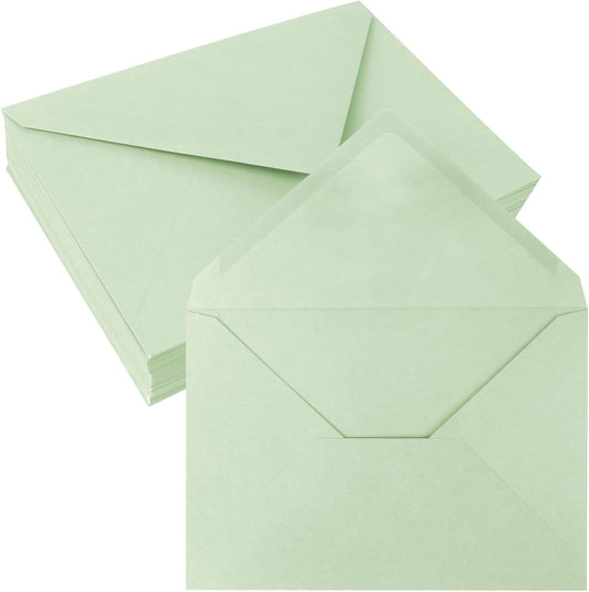 50 Pack 5x7 Envelopes Letter Size, Green A7 Envelopes Self Seal for Wedding Invitation, Envelope 5.4x7.6 for Greeting Cards, Photos, Baby Shower, Graduation, Thank You Cards, Announcements