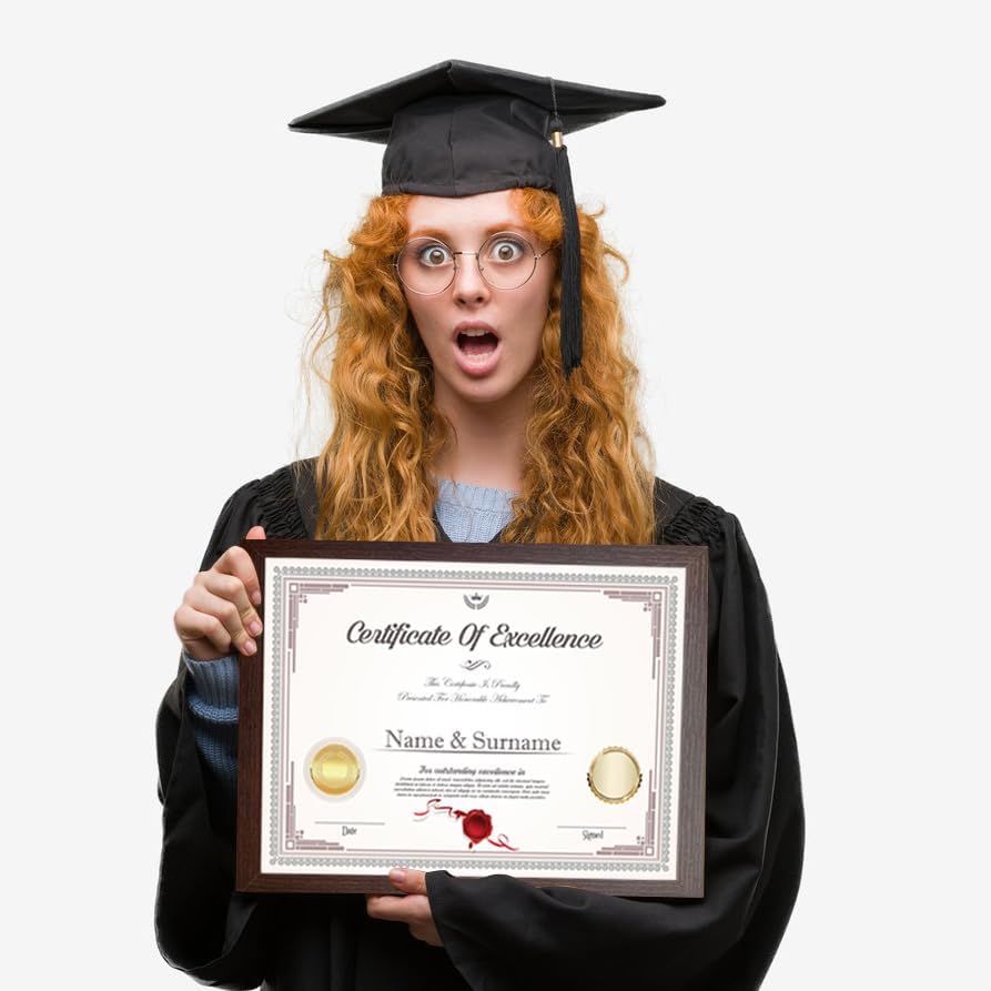 KTKDE 8.5x11 Picture Frame Certificate Document Frame with Shatter Resistant Plexiglasss, 6 Pack Diploma Frames for Wall and Tabletop, Walnut