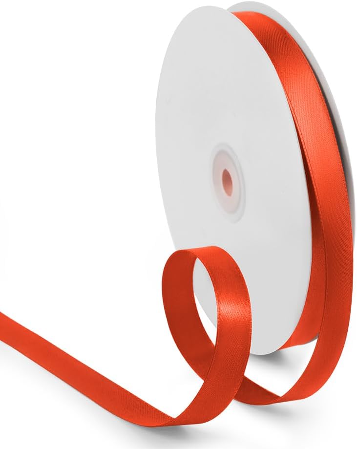 5/8 Inch 100 Yards Satin Ribbon Autumn Orange, Solid Color Fabric Ribbon for Gift Wrapping, Wedding, Polyester Gift Ribbon for Birthday Party Decoration, Craft, Hair, Floral, Sewing