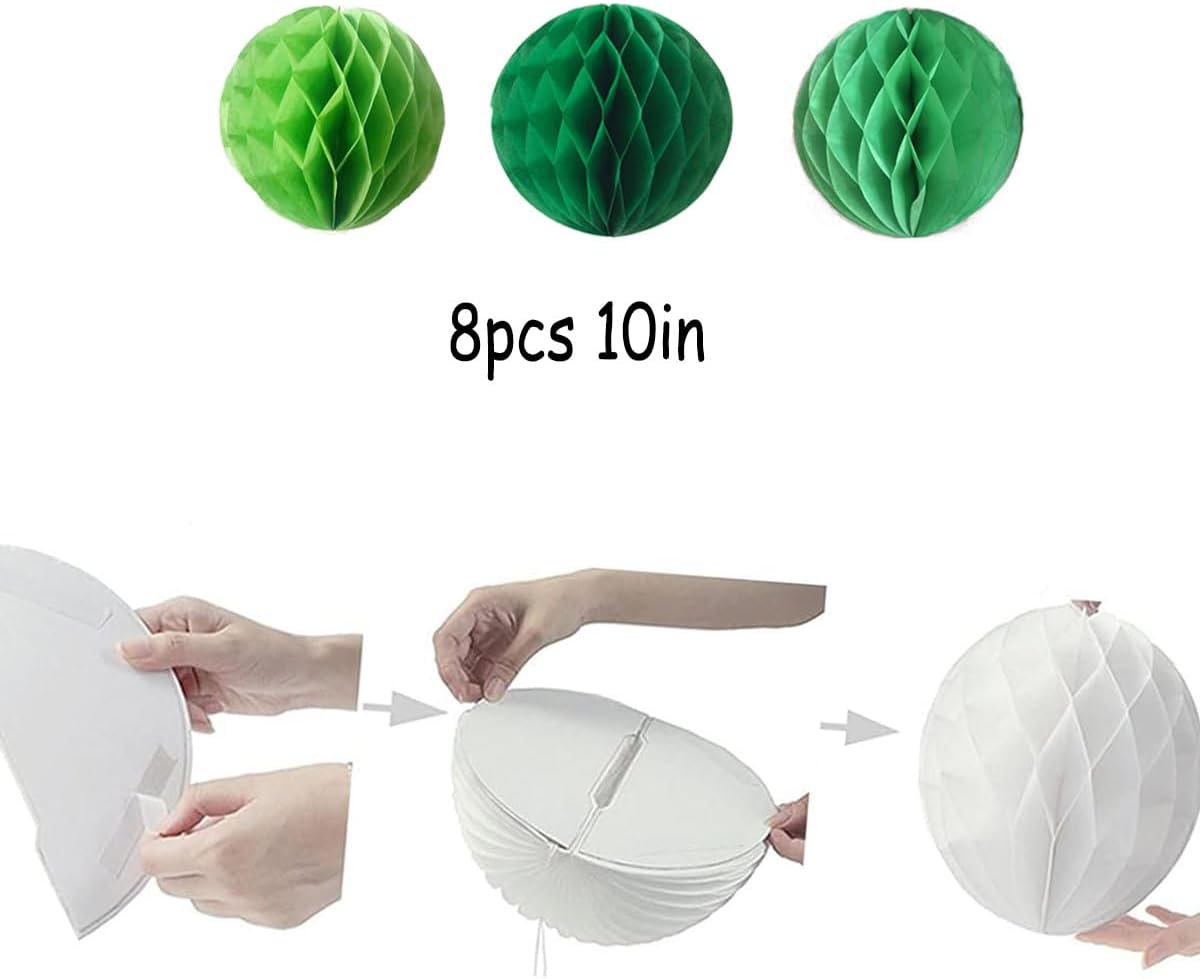 8pcs 10 inch Paper Honeycomb Balls Decorative Tissue Honeycomb Balls Paper Pom Poms Flower Balls Art Hanging Balls for Birthday Wedding Nursery Baby Shower Home Decor (10inch, Green Pack)