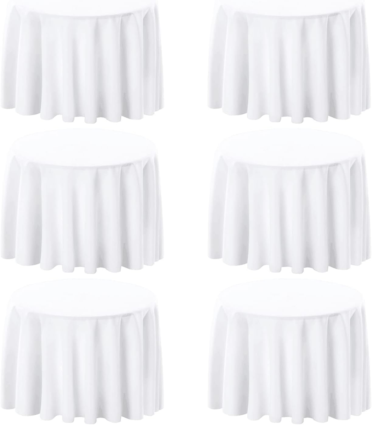 6 Pack White 90 Inch Round Tablecloths. Stain and Winkle Resistant Polyester Washable White Table Cloths for Parties Wedding Dining